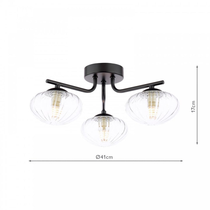 Dar Wisebuys EDE5322 Ede 3 Light Semi-Flush Matt Black and Glass