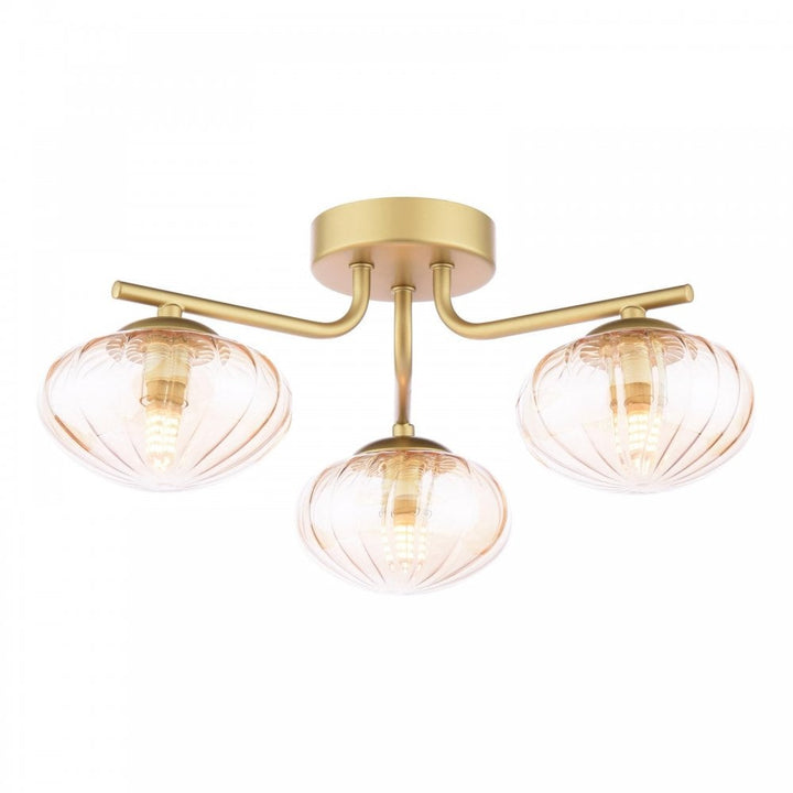 Dar Wisebuys EDE5335 Ede 3 Light Semi-Flush Satin Gold and Amber Glass
