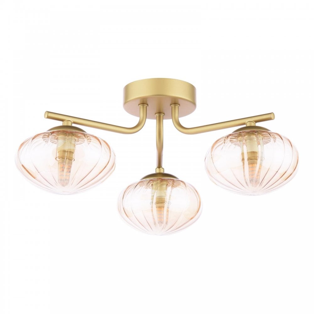 Dar Wisebuys EDE5335 Ede 3 Light Semi-Flush Satin Gold and Amber Glass