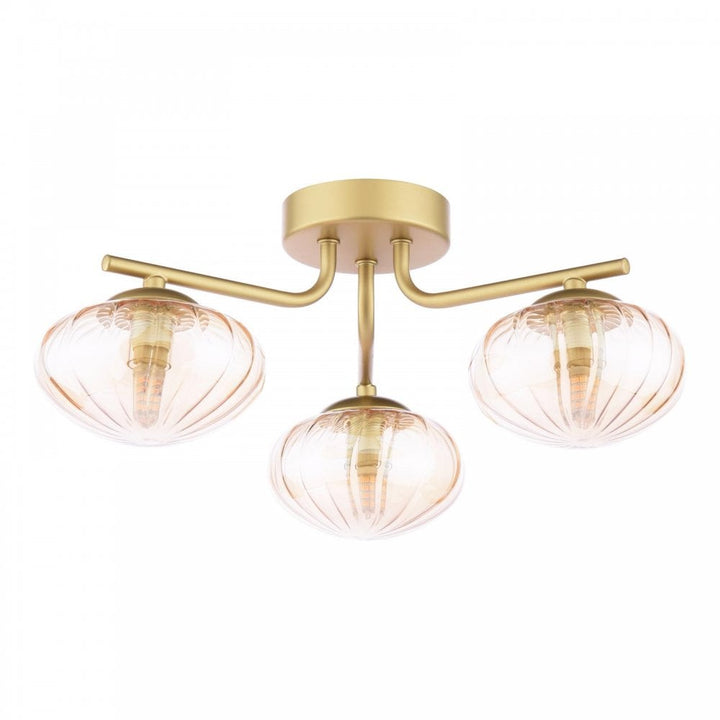 Dar Wisebuys EDE5335 Ede 3 Light Semi-Flush Satin Gold and Amber Glass