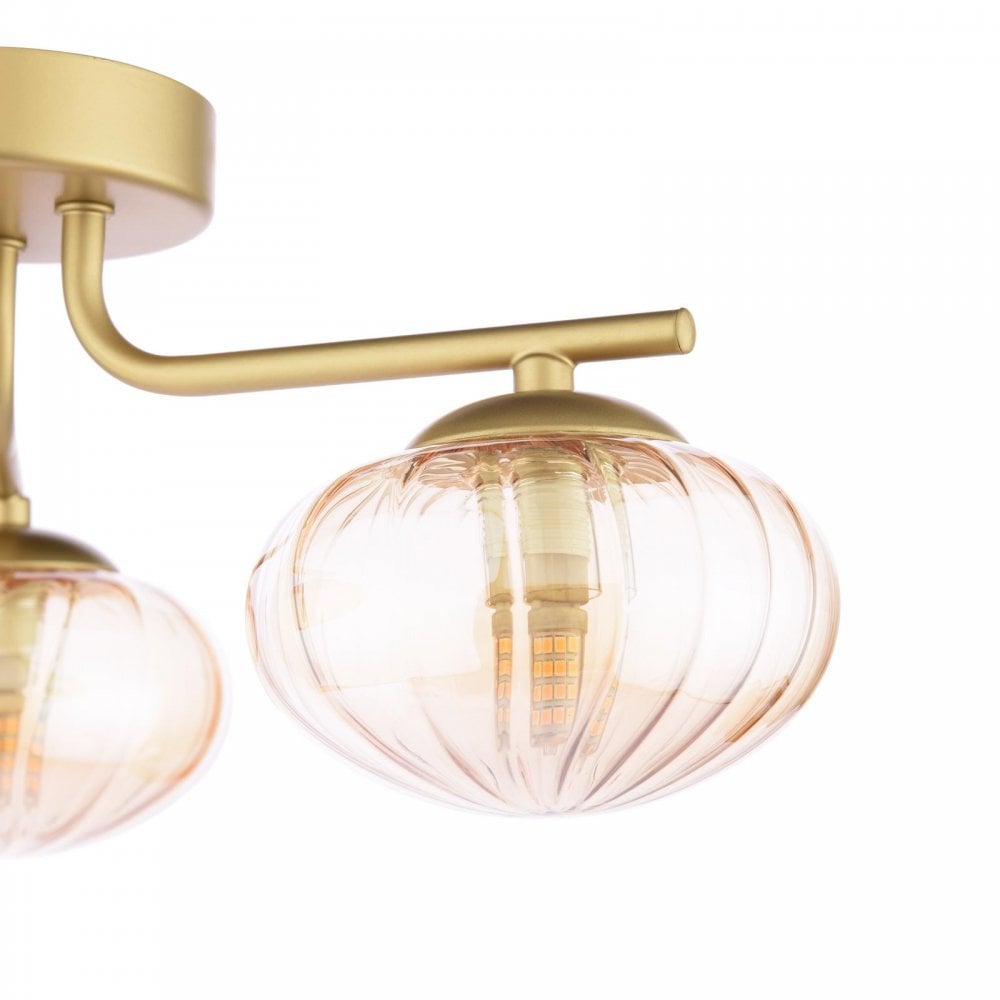 Dar Wisebuys EDE5335 Ede 3 Light Semi-Flush Satin Gold and Amber Glass