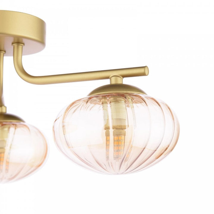 Dar Wisebuys EDE5335 Ede 3 Light Semi-Flush Satin Gold and Amber Glass