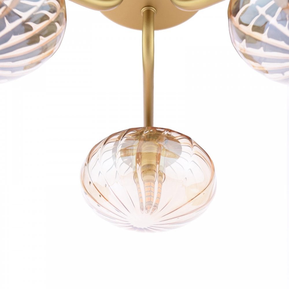 Dar Wisebuys EDE5335 Ede 3 Light Semi-Flush Satin Gold and Amber Glass