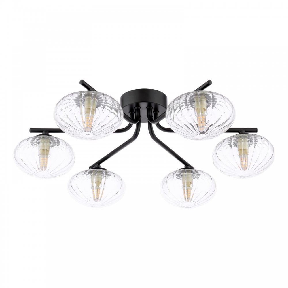 Dar Wisebuys EDE6422 Ede 6 Light Semi-Flush Matt Black and Glass