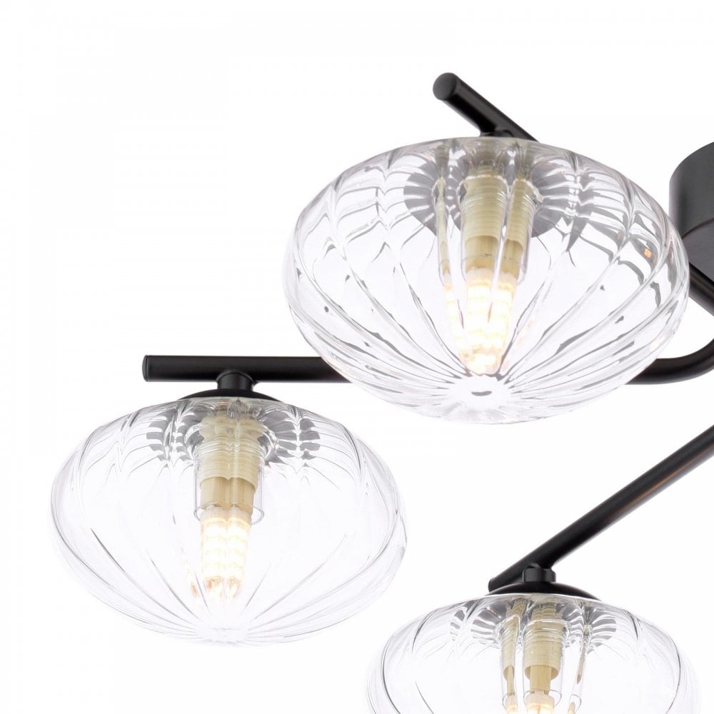Dar Wisebuys EDE6422 Ede 6 Light Semi-Flush Matt Black and Glass