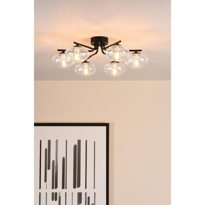 Dar Wisebuys EDE6422 Ede 6 Light Semi-Flush Matt Black and Glass