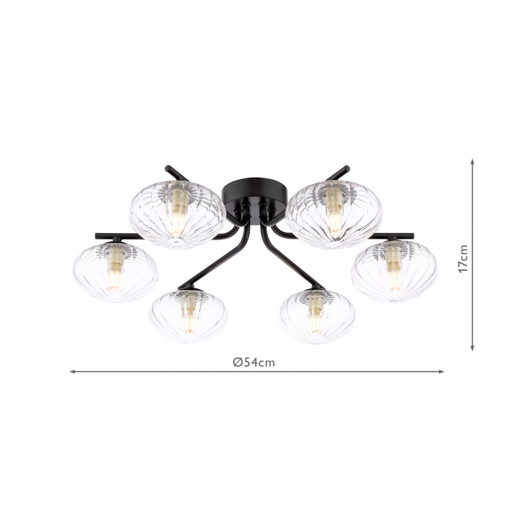 Dar Wisebuys EDE6422 Ede 6 Light Semi-Flush Matt Black and Glass