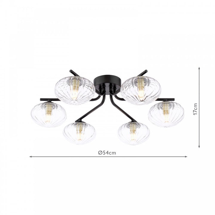 Dar Wisebuys EDE6422 Ede 6 Light Semi-Flush Matt Black and Glass