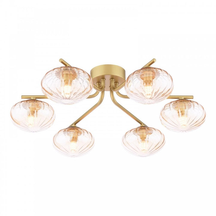 Dar Wisebuys EDE6435 Ede 6 Light Semi-Flush Satin Gold and Amber Glass