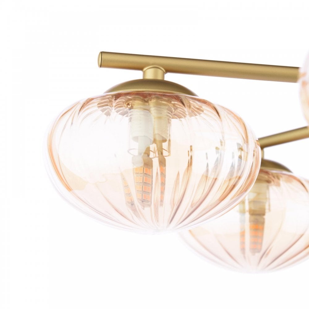Dar Wisebuys EDE6435 Ede 6 Light Semi-Flush Satin Gold and Amber Glass
