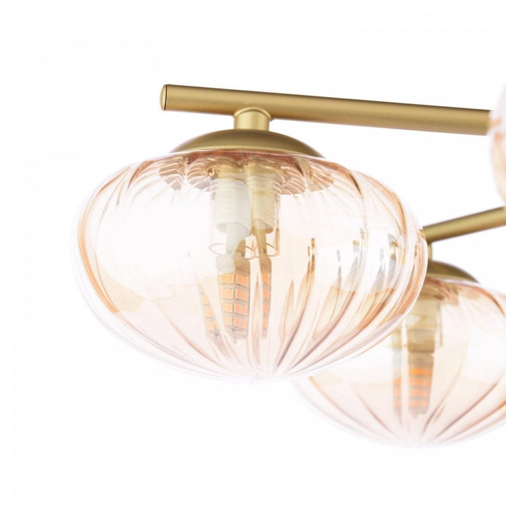 Dar Wisebuys EDE6435 Ede 6 Light Semi-Flush Satin Gold and Amber Glass
