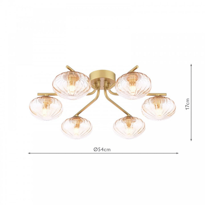 Dar Wisebuys EDE6435 Ede 6 Light Semi-Flush Satin Gold and Amber Glass