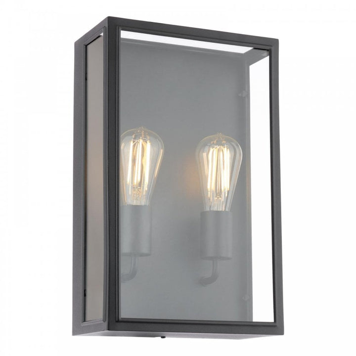 Dar Wisebuys MAZ5022 Mazin 2 Light Outdoor Wall Light Matt Black and Glass IP44