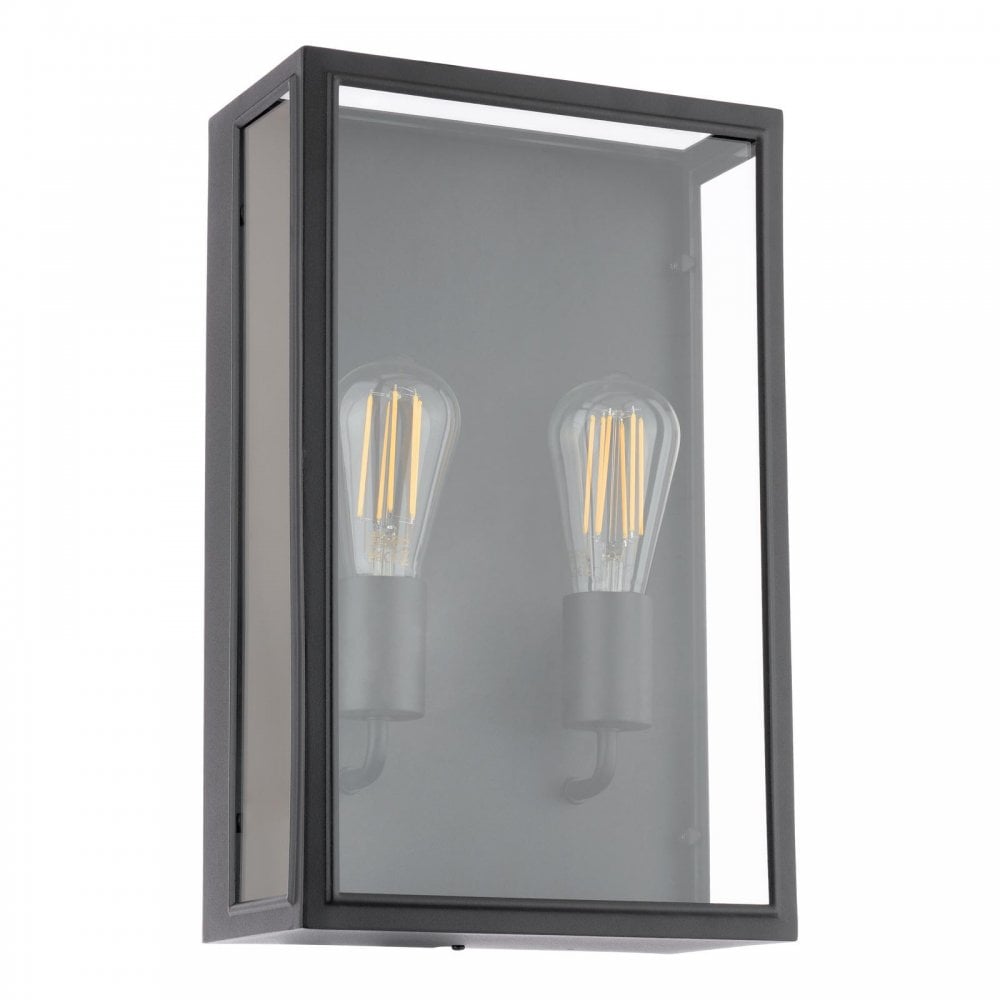 Dar Wisebuys MAZ5022 Mazin 2 Light Outdoor Wall Light Matt Black and Glass IP44