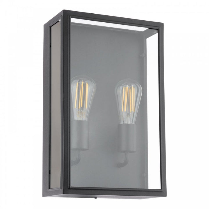 Dar Wisebuys MAZ5022 Mazin 2 Light Outdoor Wall Light Matt Black and Glass IP44
