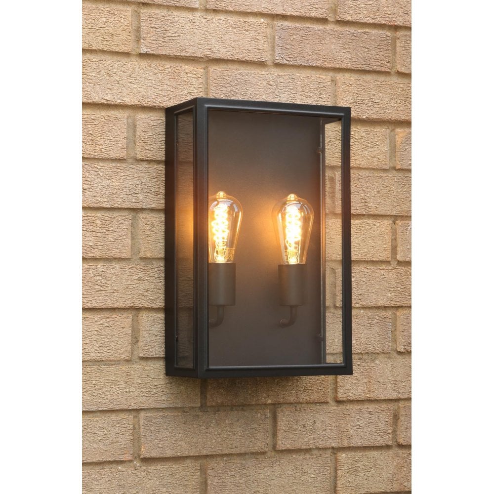 Dar Wisebuys MAZ5022 Mazin 2 Light Outdoor Wall Light Matt Black and Glass IP44