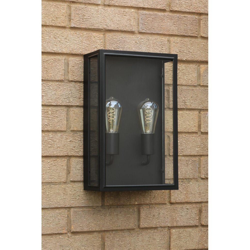 Dar Wisebuys MAZ5022 Mazin 2 Light Outdoor Wall Light Matt Black and Glass IP44