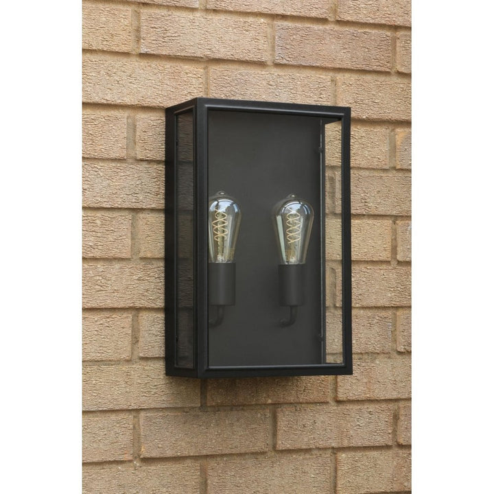 Dar Wisebuys MAZ5022 Mazin 2 Light Outdoor Wall Light Matt Black and Glass IP44