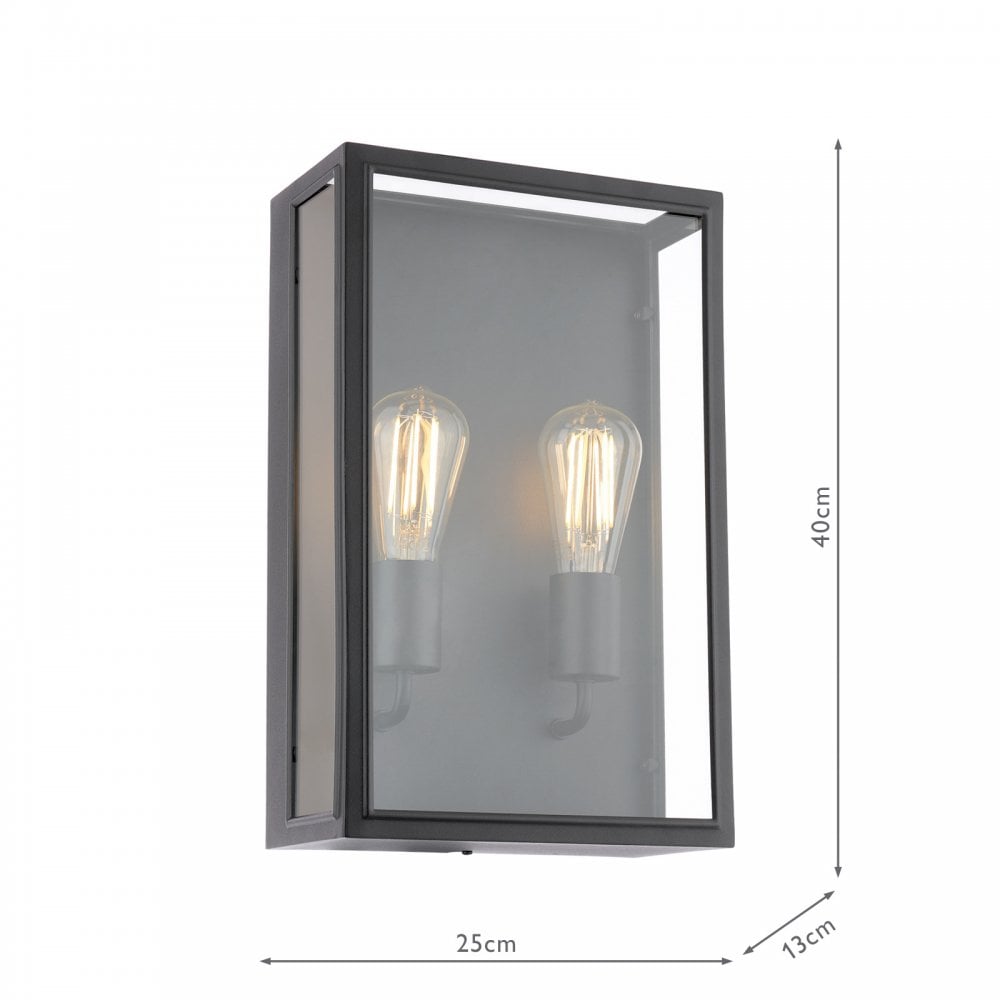 Dar Wisebuys MAZ5022 Mazin 2 Light Outdoor Wall Light Matt Black and Glass IP44