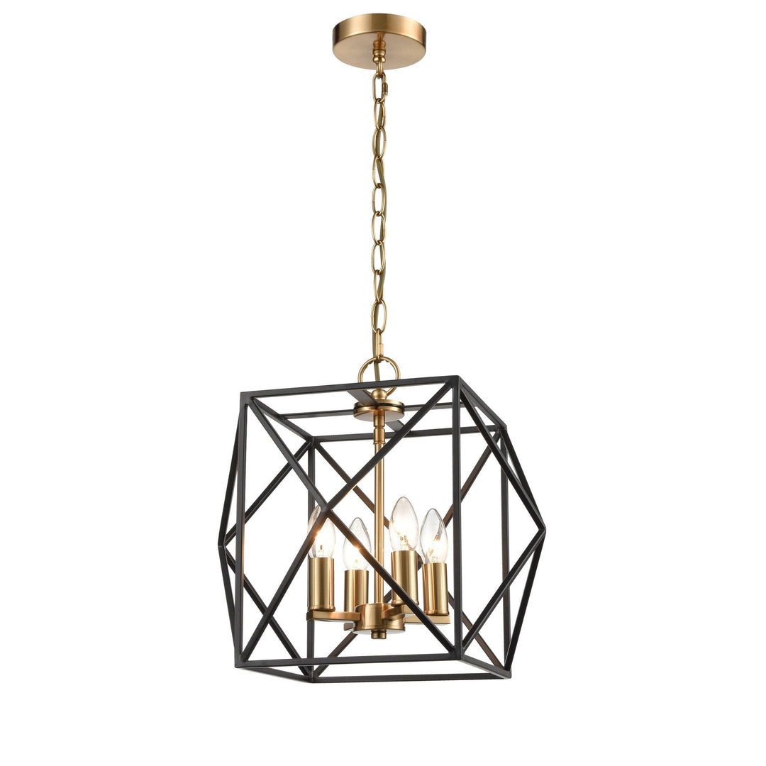 Franklite FL2417-4 Anglit 4 Light Cage Fitting Pendant Black Gold