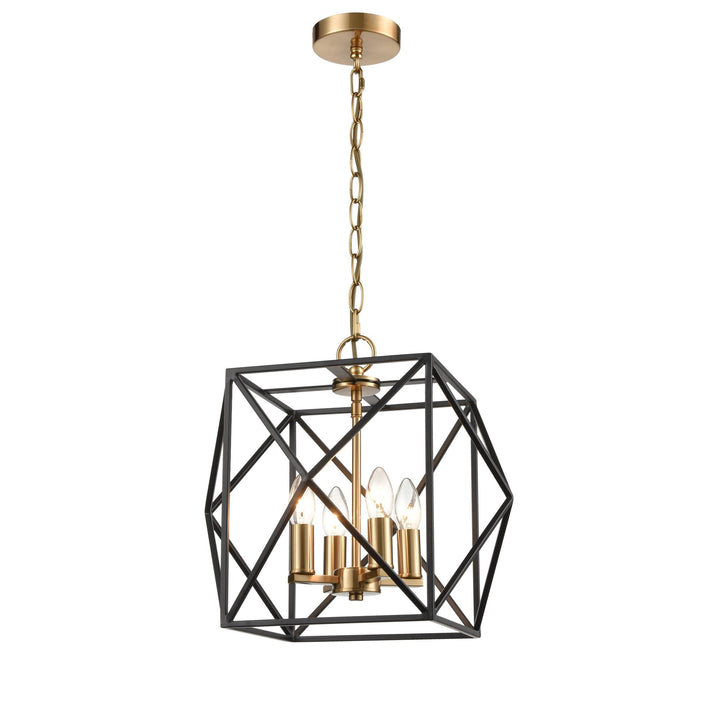 Franklite FL2417-4 Anglit 4 Light Cage Fitting Pendant Black Gold