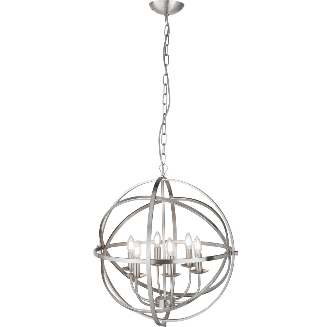 Searchlight 2476-6SS Orbit 6 Light Cage Frame Orb Pendant Satin Silver