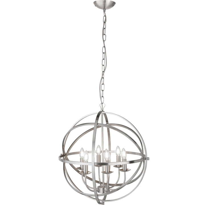 Searchlight 2476-6SS Orbit 6 Light Cage Frame Orb Pendant Satin Silver