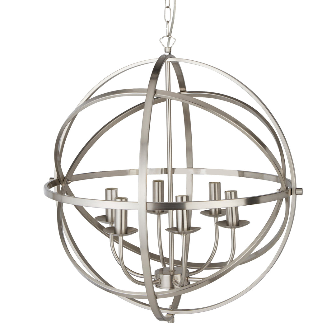 Searchlight 2476-6SS Orbit 6 Light Cage Frame Orb Pendant Satin Silver