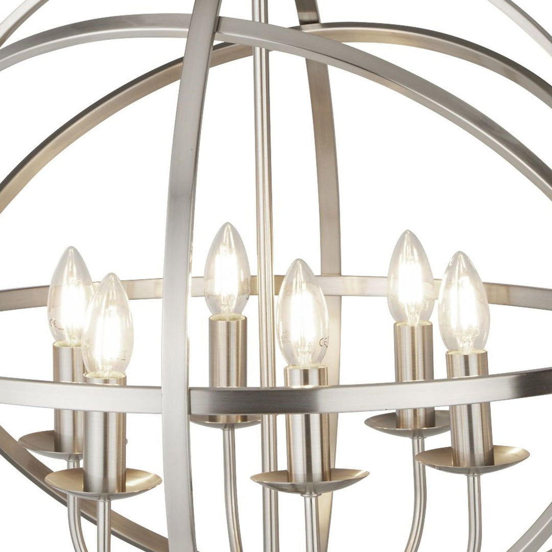 Searchlight 2476-6SS Orbit 6 Light Cage Frame Orb Pendant Satin Silver