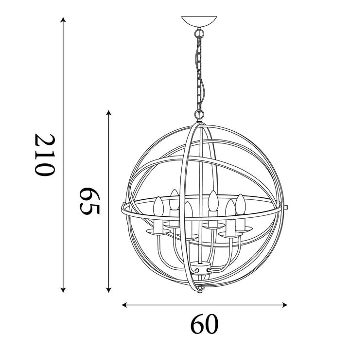 Searchlight 2476-6SS Orbit 6 Light Cage Frame Orb Pendant Satin Silver