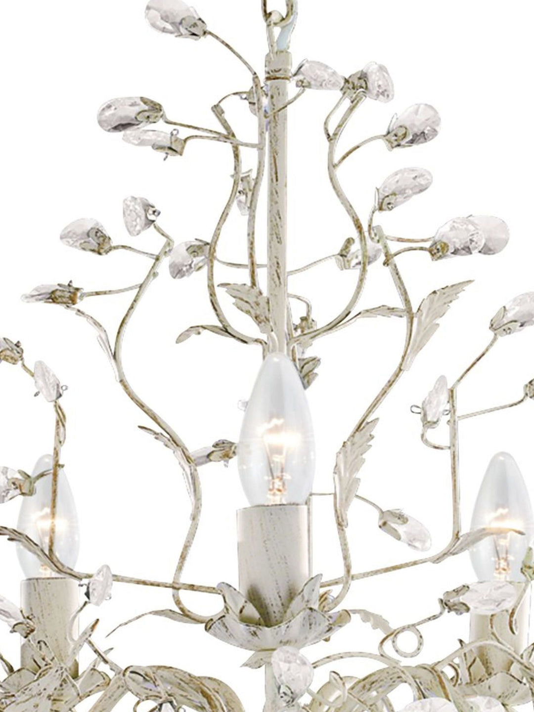 Searchlight 2495-5CR Almandite - 5 Light Ceiling Cream Gold Finish With Leaf Dressing And Clear Crystal Deco
