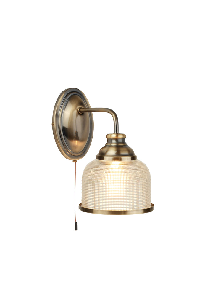 Searchlight 2671-1AB Bistro II - 1 Light Wall Bracket Antique Brass Halophane Glass