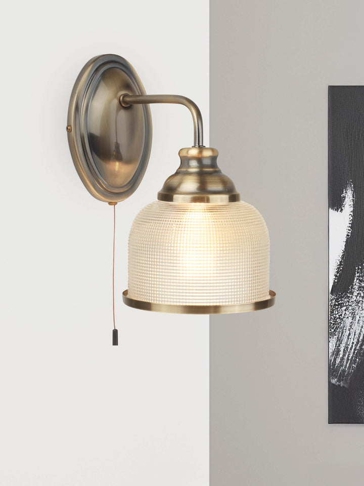 Searchlight 2671-1AB Bistro II - 1 Light Wall Bracket Antique Brass Halophane Glass