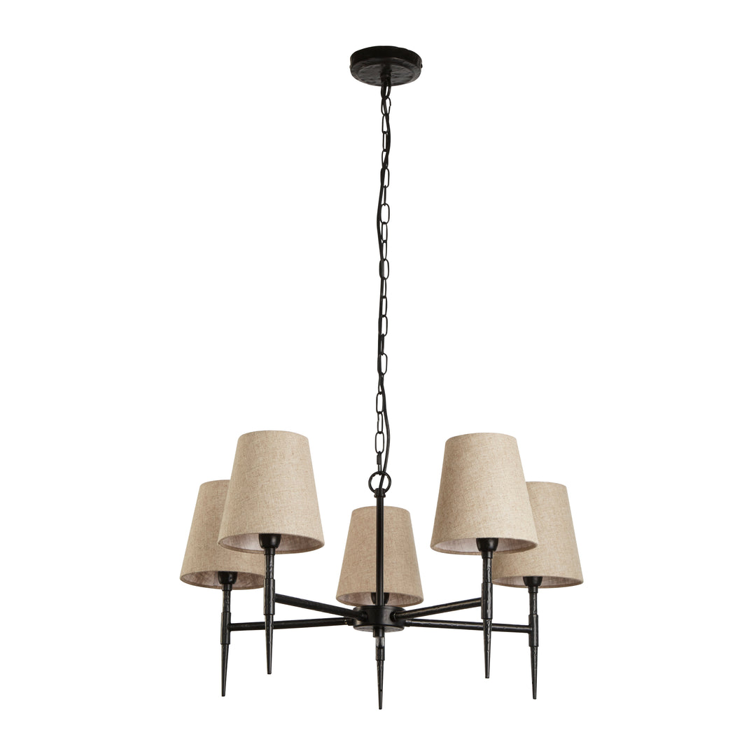 Searchlight 30690-5BK Gothic 5 Light Pendant Hammered Black Metal Natural Linen