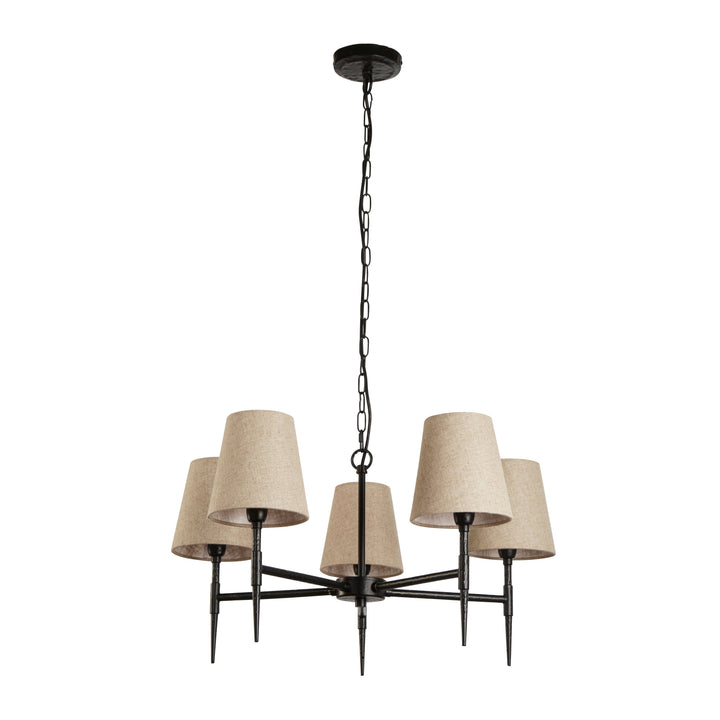 Searchlight 30690-5BK Gothic 5 Light Pendant Hammered Black Metal Natural Linen