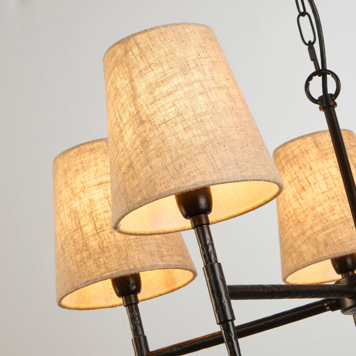 Searchlight 30690-5BK Gothic 5 Light Pendant Hammered Black Metal Natural Linen