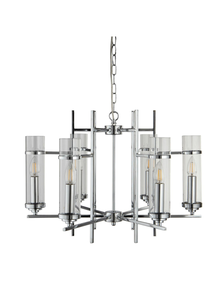 Searchlight 3096-6CC Milo Chrome 6 Light Pend-clear Glass Cylinder Shade