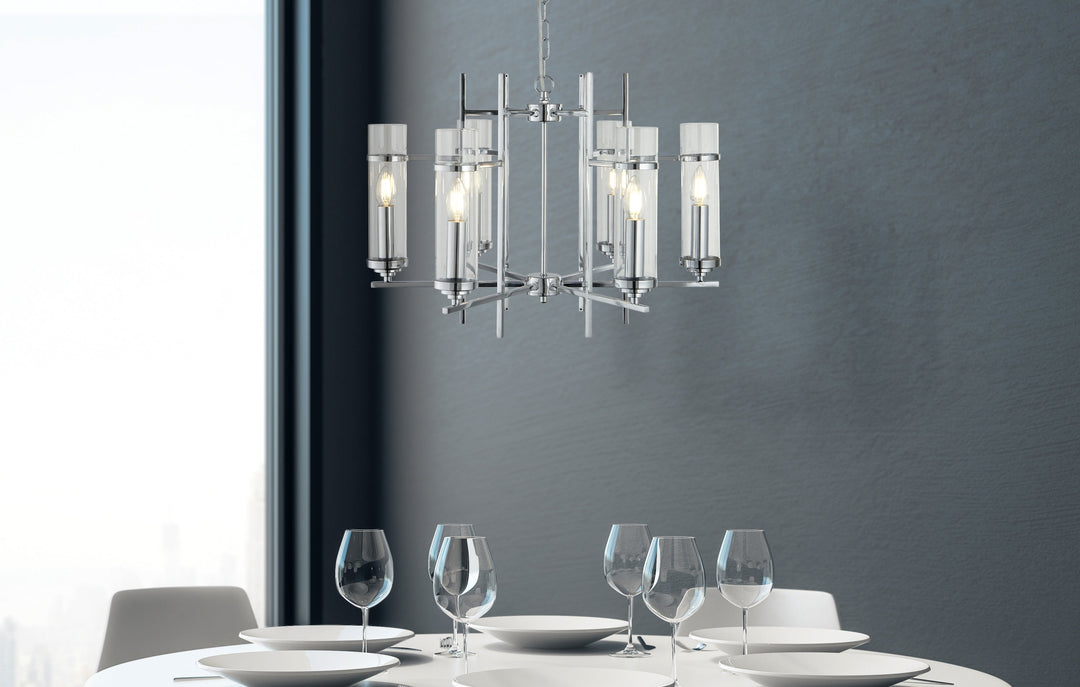 Searchlight 3096-6CC Milo Chrome 6 Light Pend-clear Glass Cylinder Shade