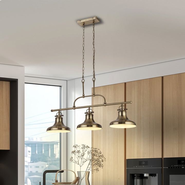 Searchlight 3193-3AB Dallas 3 Light Bar Pendant Antique Brass Metal
