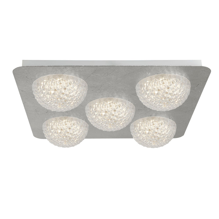 Searchlight 32511-5SI Celestia 5 Light LED Ceiling Light Silver Leaf With Clear Acrylic