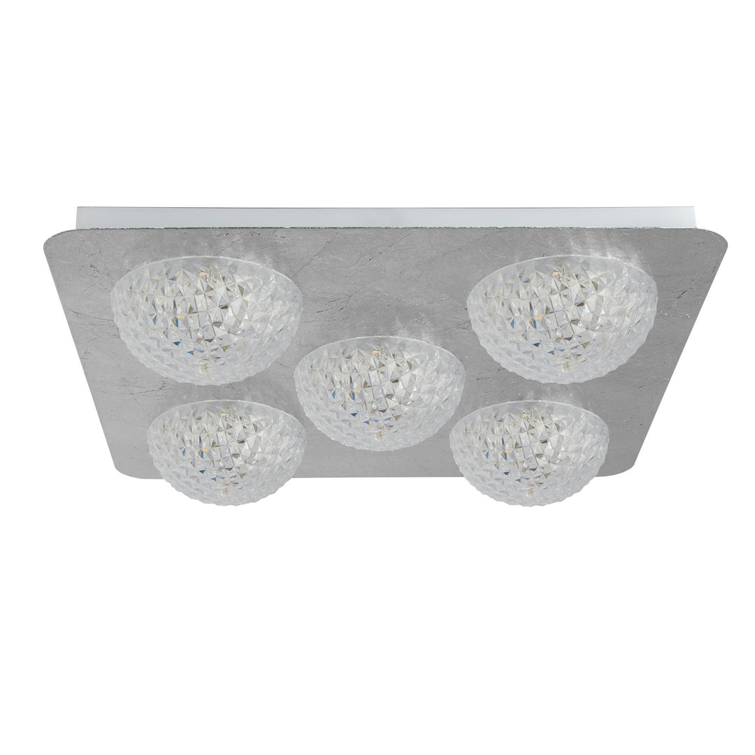 Searchlight 32511-5SI Celestia 5 Light LED Ceiling Light Silver Leaf With Clear Acrylic
