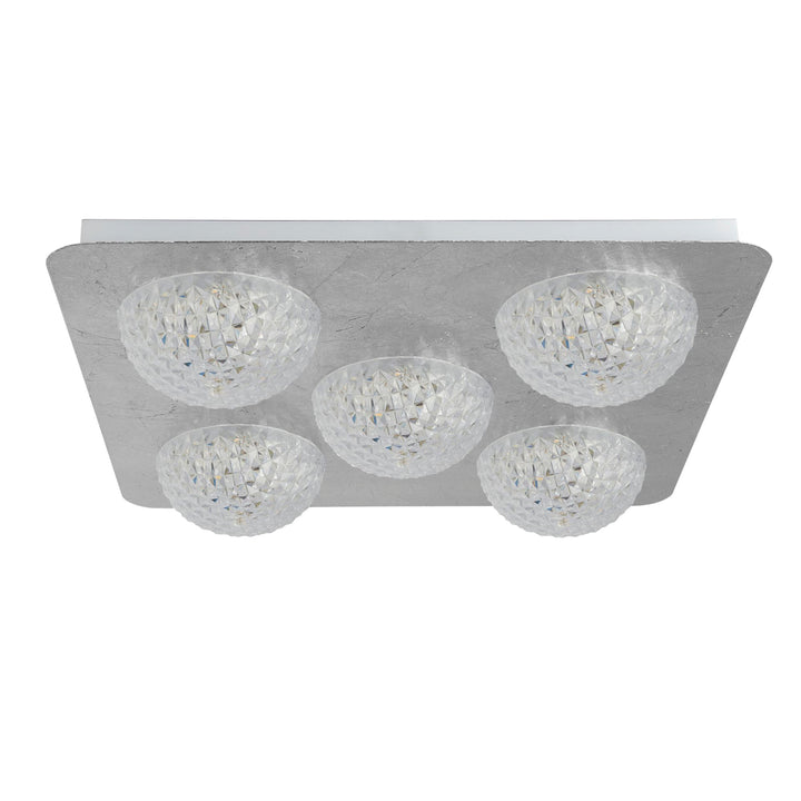 Searchlight 32511-5SI Celestia 5 Light LED Ceiling Light Silver Leaf With Clear Acrylic