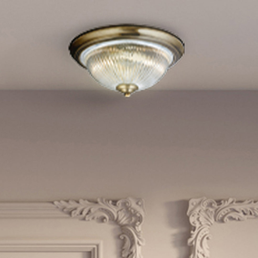 Searchlight 4370 American Diner - 2 Light IP44 Ceiling Flush Antique Brass Clear Glass