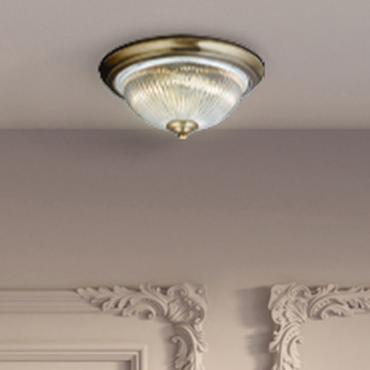 Searchlight 4370 American Diner - 2 Light IP44 Ceiling Flush Antique Brass Clear Glass
