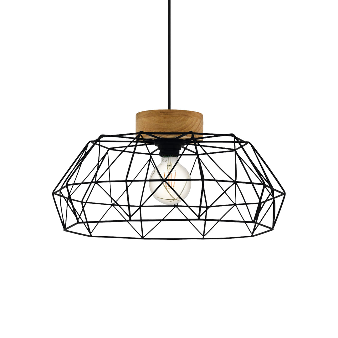 Eglo 44089 Padstow Geometric Black Wire Steel & Wood Pendant