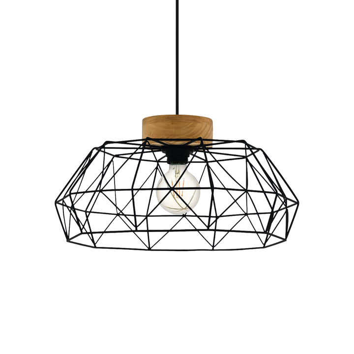 Eglo 44089 Padstow Geometric Black Wire Steel & Wood Pendant
