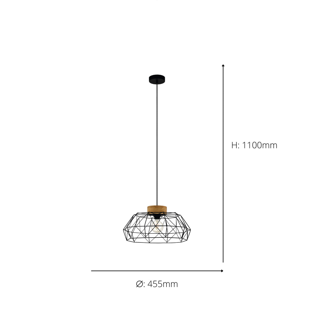 Eglo 44089 Padstow Geometric Black Wire Steel & Wood Pendant