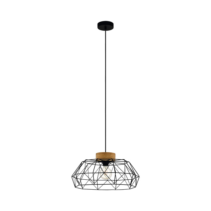 Eglo 44089 Padstow Geometric Black Wire Steel & Wood Pendant