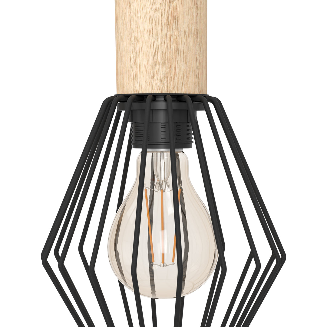 Eglo 44094 Palmorla Black Wire Steel & Wood 3 Light Pendant