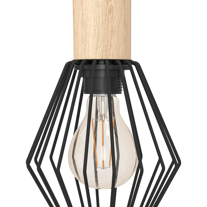 Eglo 44094 Palmorla Black Wire Steel & Wood 3 Light Pendant